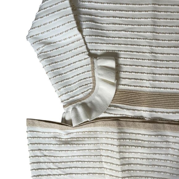 Shoshana Dress Women’s Size S Fine Knit 3/4 Ruffle Sleeve Cream &  Gold Dress - Picture 3 of 6